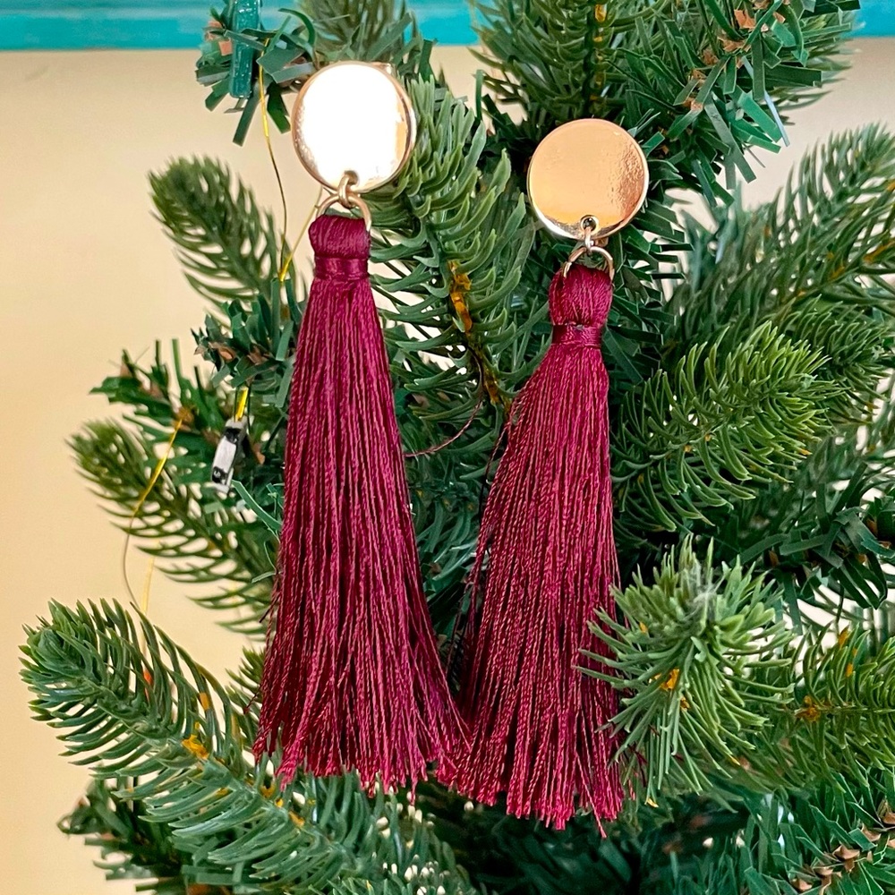 Maroon Fringe Earrings